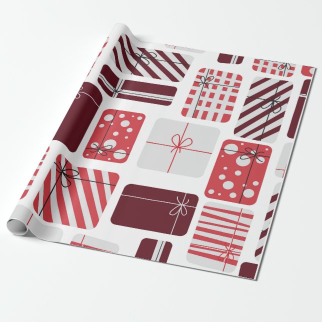 Red and White Gift Boxes Seamless Pattern Wrapping Paper (Unrolled)