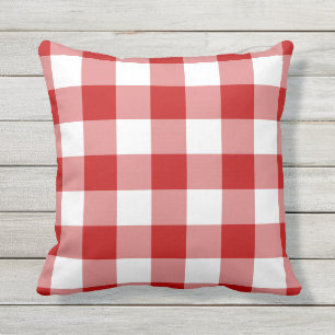 Red and White Gingham Check Plaid Pattern Cushion