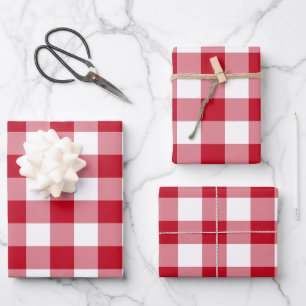 Red and White Gingham Check Plaid Wrapping Paper Sheet