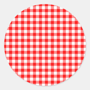 Red and White Gingham Checks Classic Round Sticker