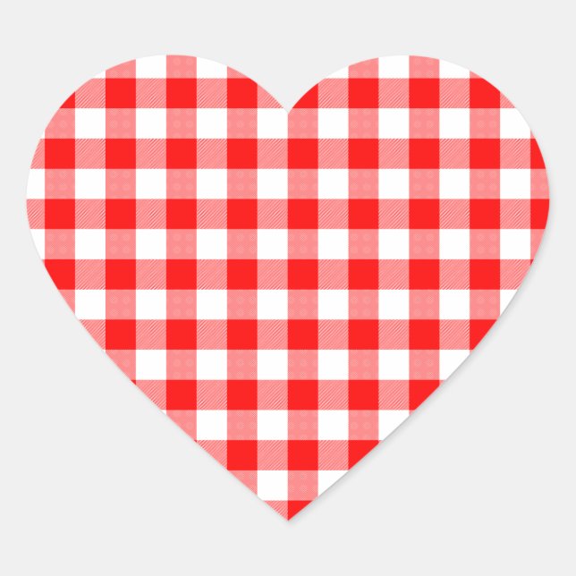 Red and White Gingham Checks Heart Sticker (Front)