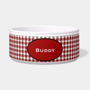 Red and White Gingham Custom Dog Bowl