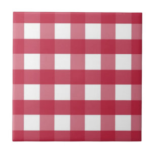 Red and White Gingham Editable Label Ceramic Tile