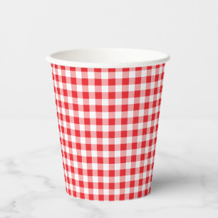red and white gingham farm barn party paper cups