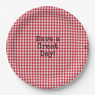 Red and White Gingham - HAMbyWG Paper Bowls Paper Plate