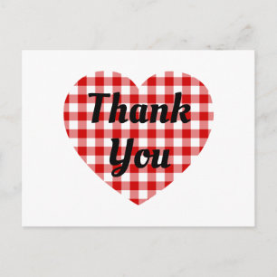 Red and White Gingham Heart Shape Thank You Postcard