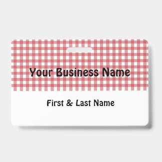 Red and White Gingham Name Badge ID Badge