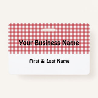Red and White Gingham Name Badge ID Badge