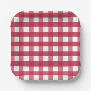 Red and White Gingham Paper Plate
