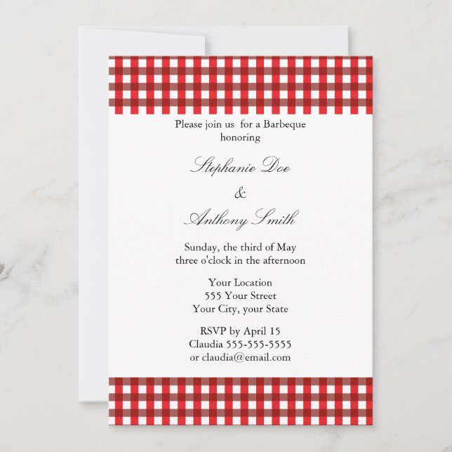 Red and White Gingham Pattern Barbeque Invitation (Front)