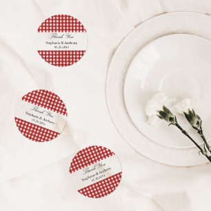 Red and White Gingham Pattern Barbeque Thank You Classic Round Sticker