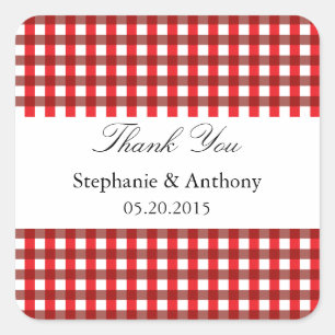 Red and White Gingham Pattern Barbeque Thank You Square Sticker