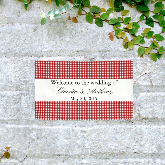 Red and White Gingham Pattern Barbeque Wedding Banner (Creator Uploaded)