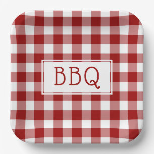 Red and White Gingham Pattern BBQ Party Paper Plate