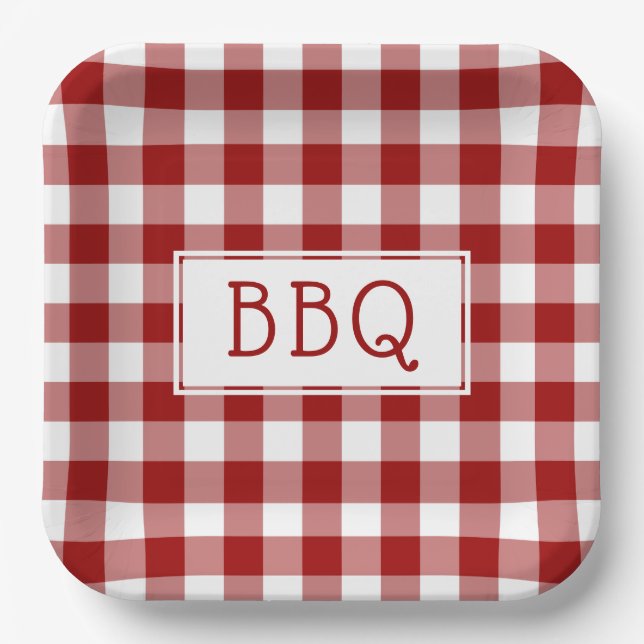 Red and White Gingham Pattern BBQ Party Paper Plate (Front)