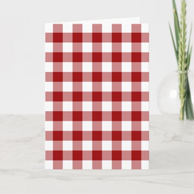 Red and White Gingham Pattern Christmas Card (Front)