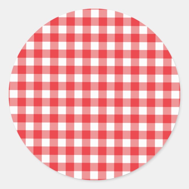 Red and White Gingham Pattern Classic Round Sticker (Front)