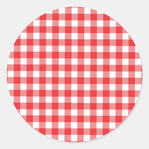 Red and White Gingham Pattern Classic Round Sticker