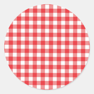 Red and White Gingham Pattern Classic Round Sticker
