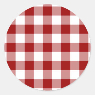 Red and White Gingham Pattern Classic Round Sticker