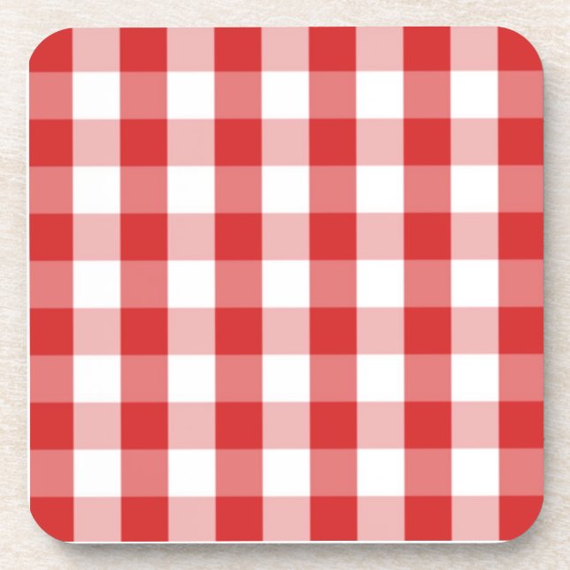 Red and white gingham pattern coaster (Front)