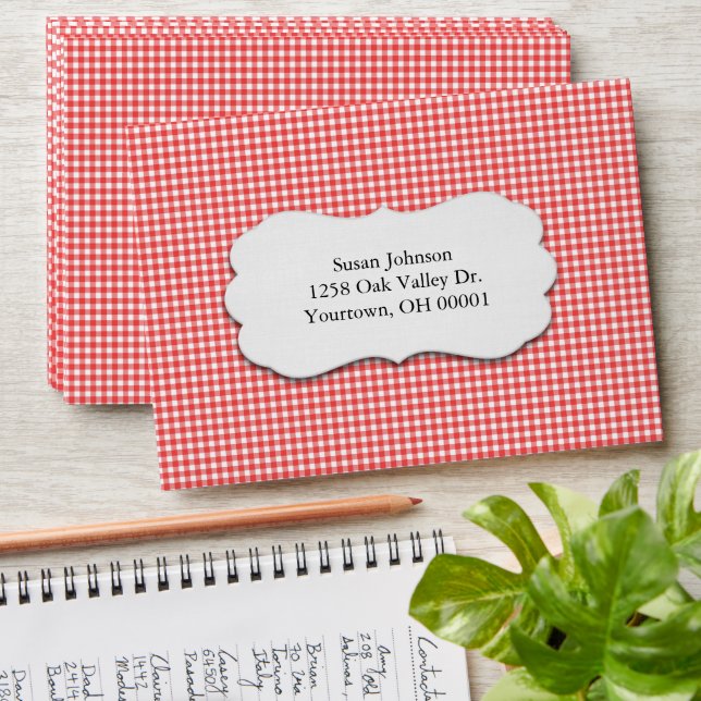 Red and White Gingham Pattern Envelope (Stacked)