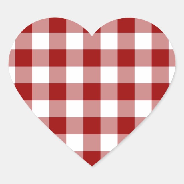 Red and White Gingham Pattern Heart Sticker (Front)