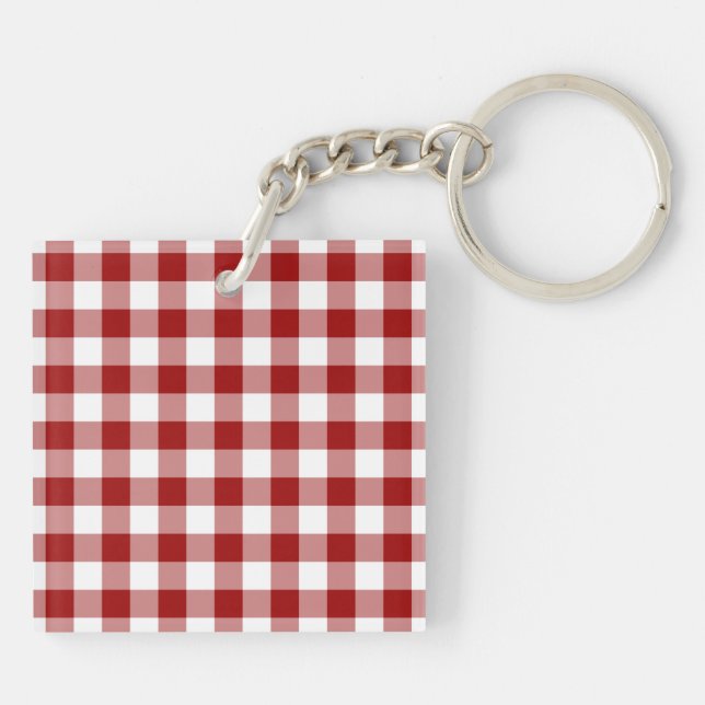 Red and White Gingham Pattern Key Ring (Back)