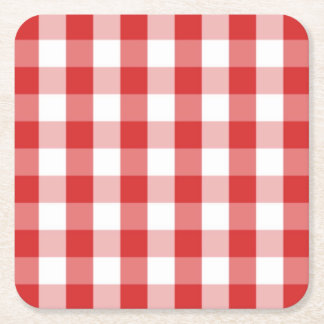 Red and white gingham pattern square paper coaster