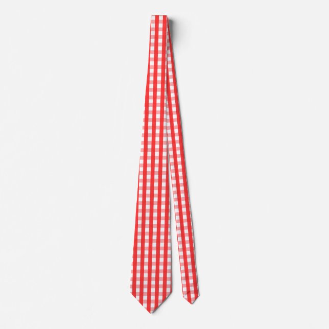 Red and White Gingham Pattern Tie (Front)