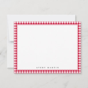 Red and white gingham personalised Stationery Card