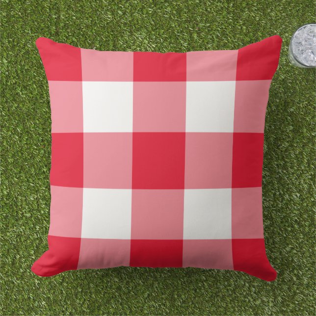 Red and White Gingham Plaid Pattern Cushion (Grass)