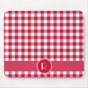 Red And White Gingham Plaid Pattern Personalised Mouse Mat