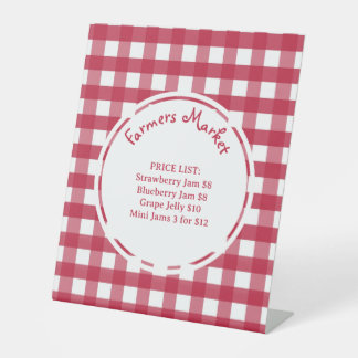 Red and White Gingham Sign for Farmers Market