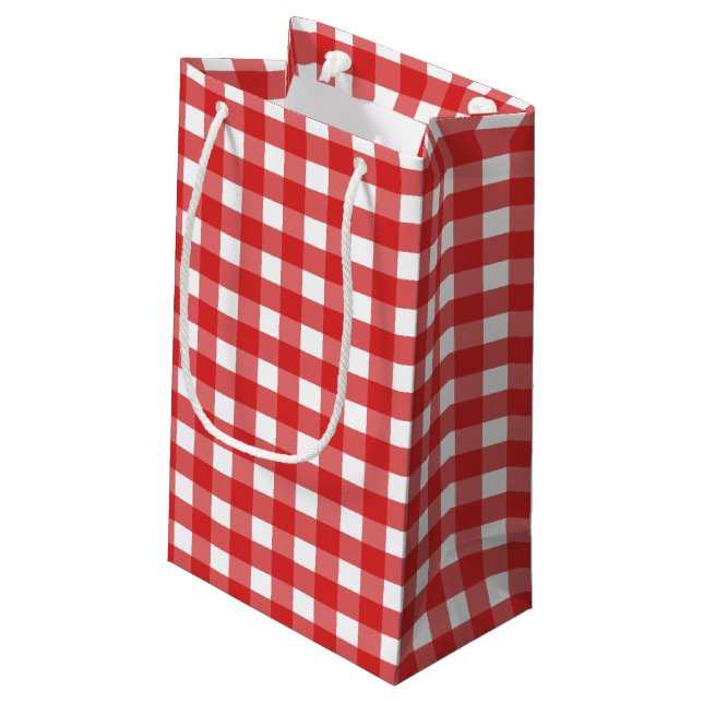 Red and white gingham small gift bag (Back Angled)
