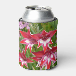 Red and White Gladiolas Summer Botanical Can Cooler