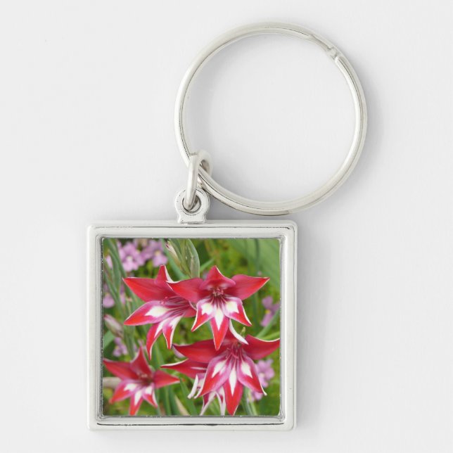 Red and White Gladiolas Summer Botanical Key Ring (Front)