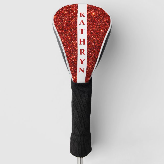 Red and White Glitter Personalised Golf Head Cover (Front)