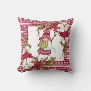 Red and White Gnome for the Holidays Christmas Cushion