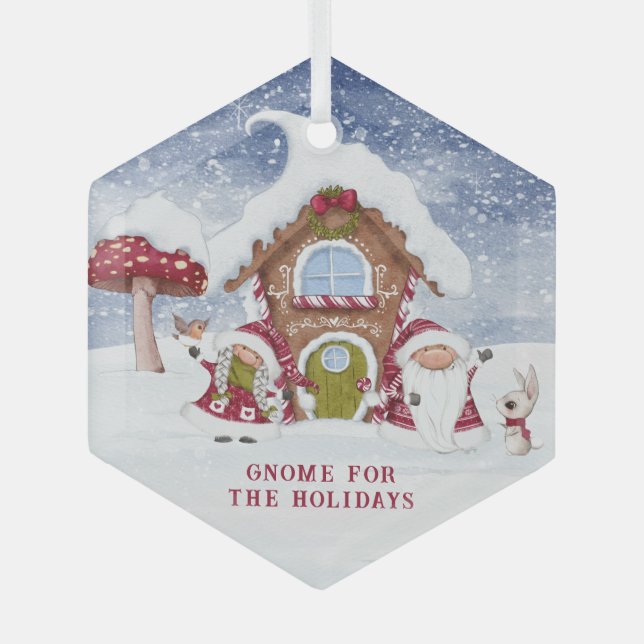 Red and White Gnome for the Holidays Glass Tree Decoration (Front)