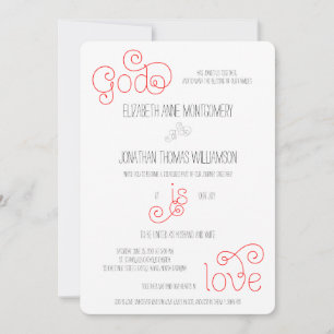 Red and White God is Love Christian Wedding Invitation