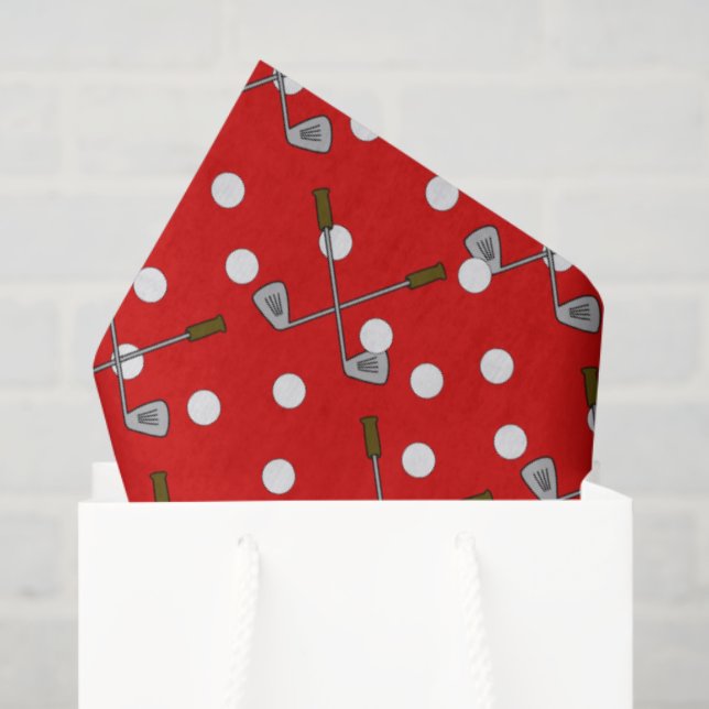 Red And White Golf Balls And Clubs Tissue Paper (Gift Bag)