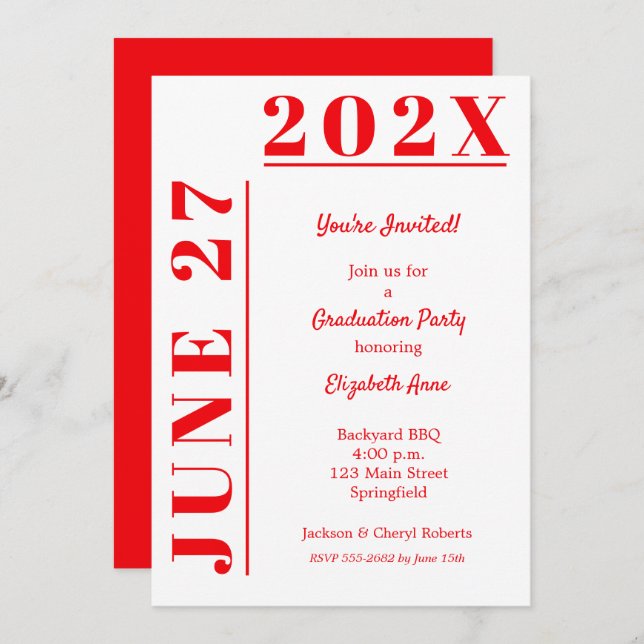Red and White Graduation Party Invitation (Front/Back)