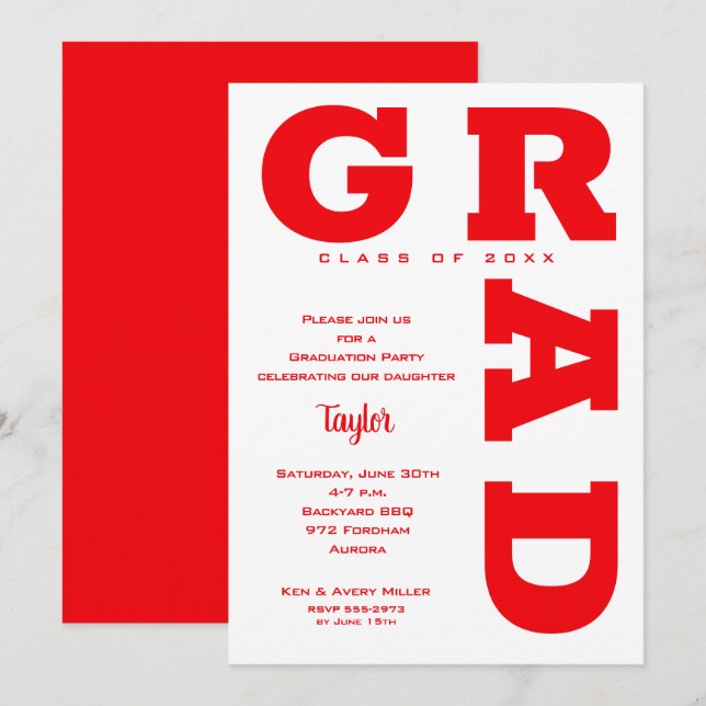 Red and White Graduation Party Invitation (Front/Back)
