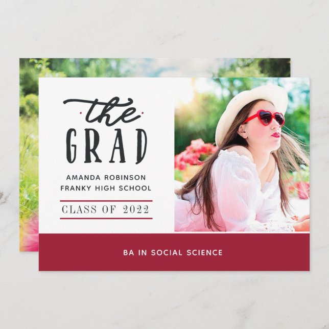 Red and White Graduation Photo Announcement (Front/Back)