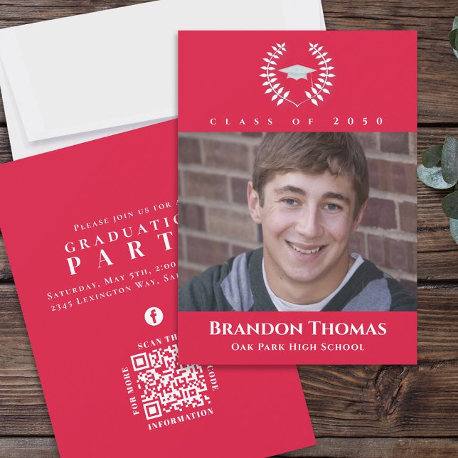 Red and White Graduation Photo Classic Invitation (Creator Uploaded)