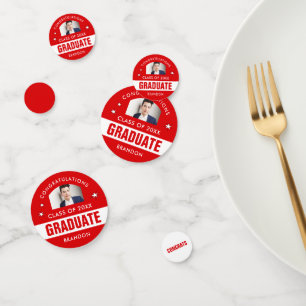 Red and White Graduation Photo Custom Confetti
