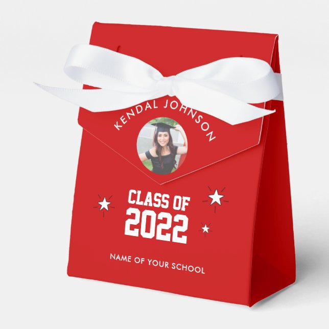 Red and White Graduation Photo Favour Box (Front Side)
