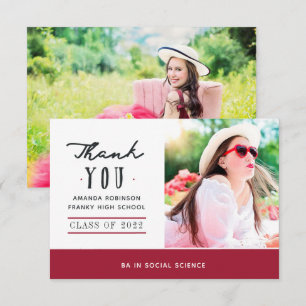 Red and White Graduation Photo Thank You Card