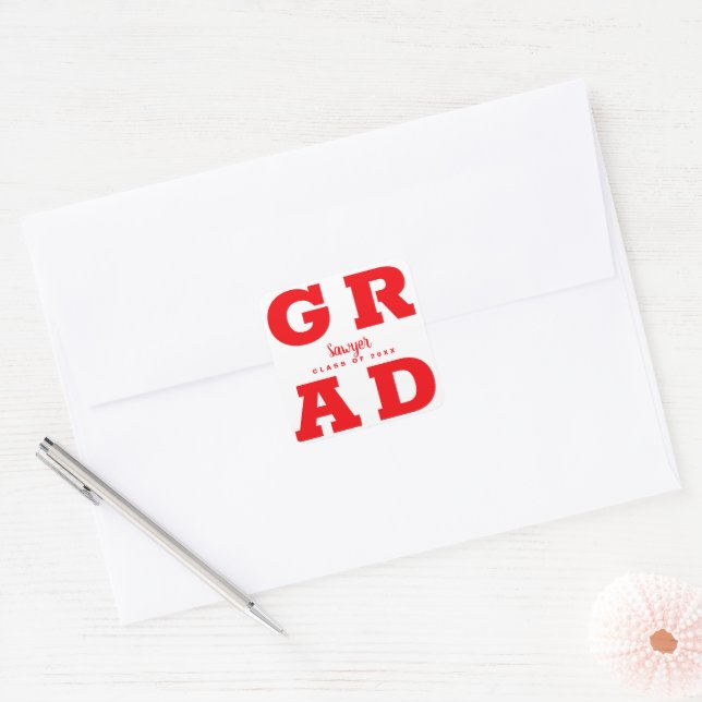 Red and White Graduation  Square Sticker (Envelope)